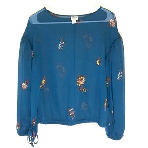 2/$15 Mossimo - Blue Green Floral Long Sleeve Blouse | Size Small